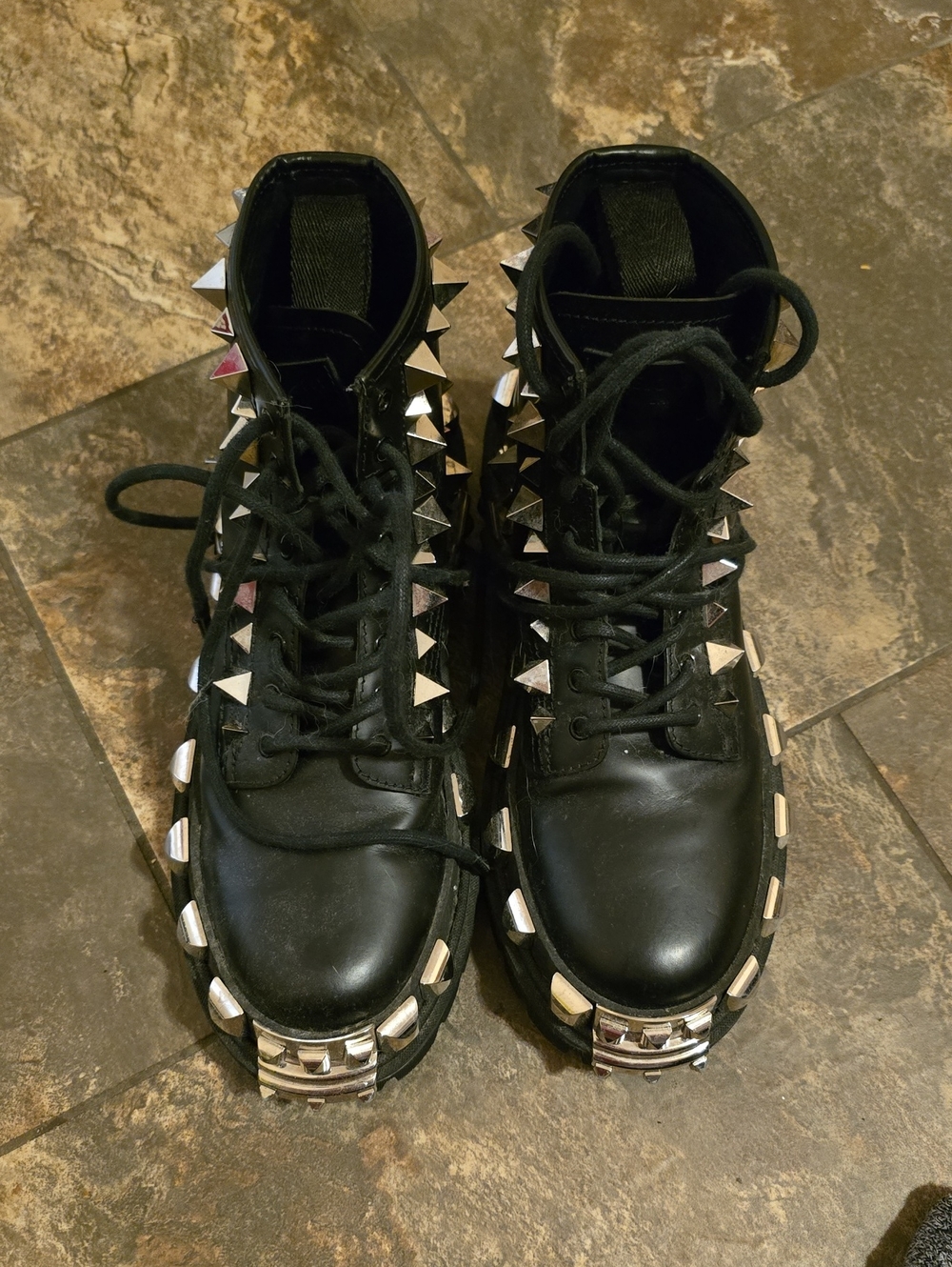 Dolce & Gabbana Black Lace-Up Studded Women's Boots